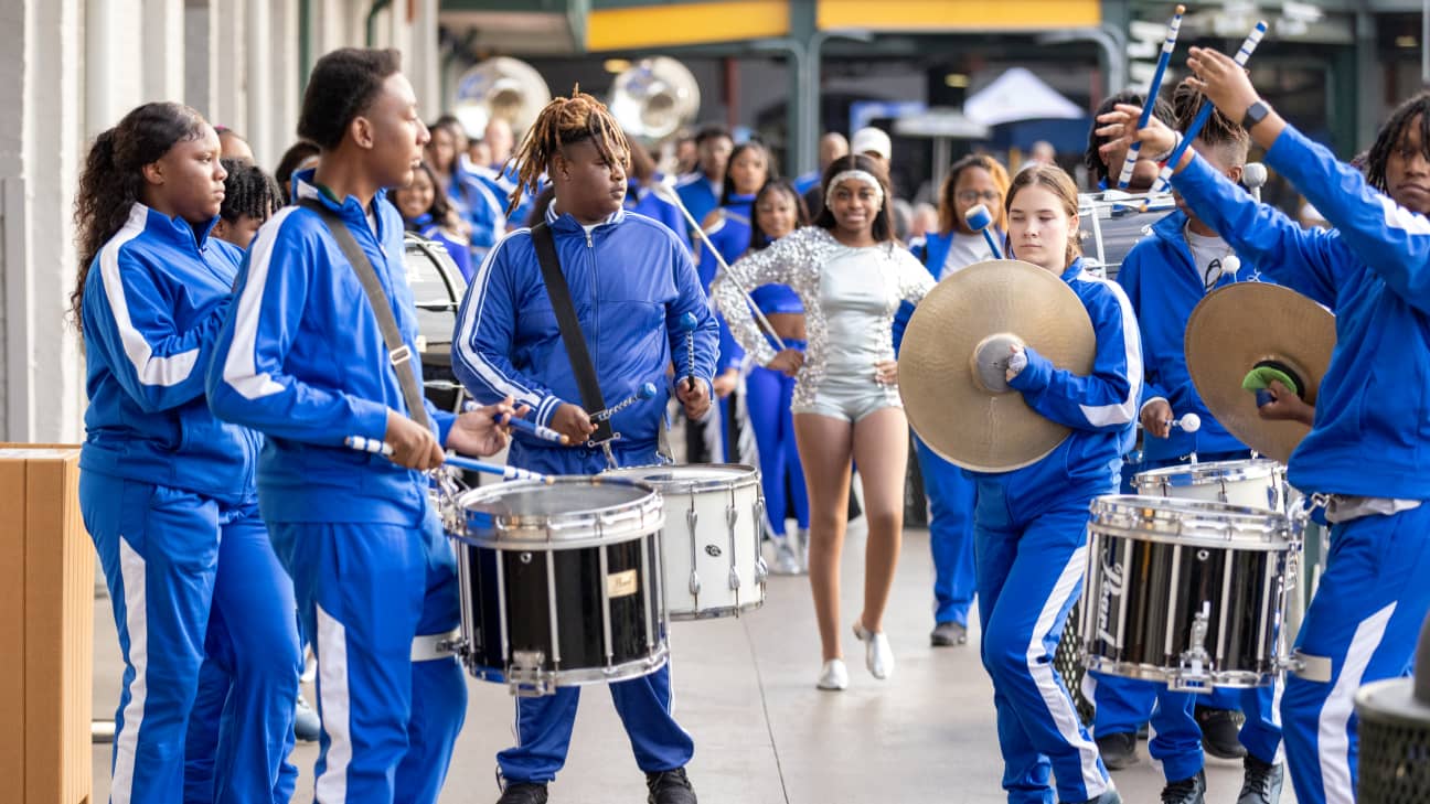 This is an image of a marching band playing.